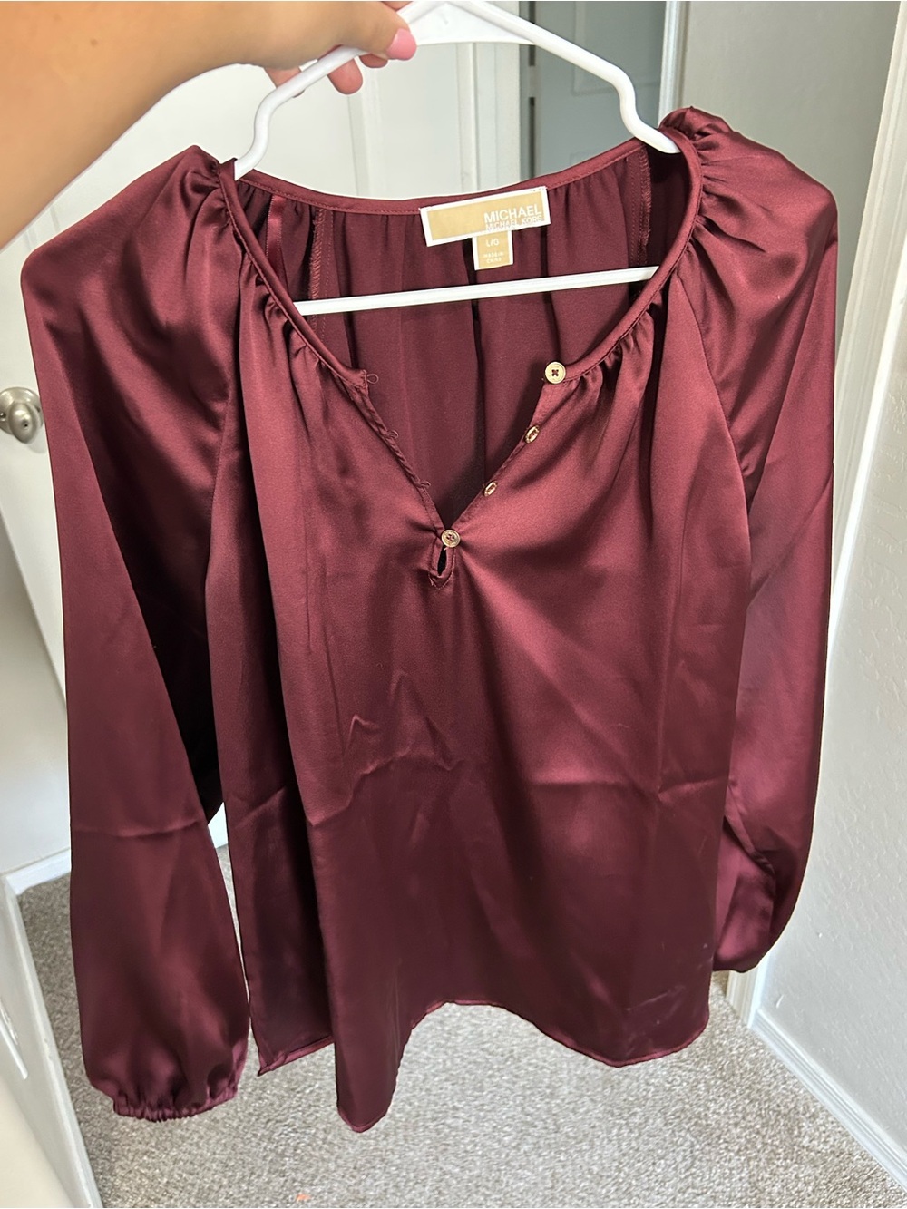Michael Kors Satin Henley Blouse - Wine